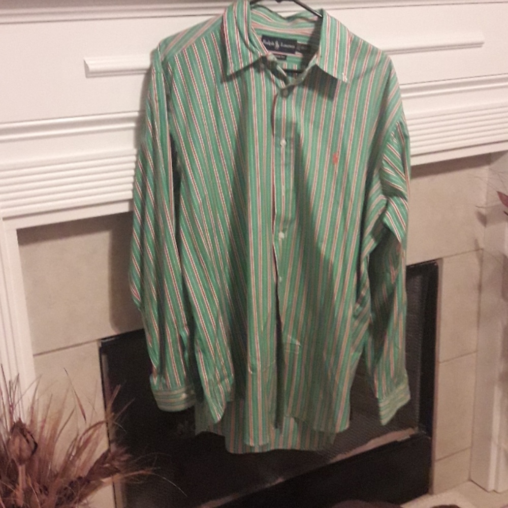 Green Stripe Ralph  Lauren Classic Fit Top 16 1/2